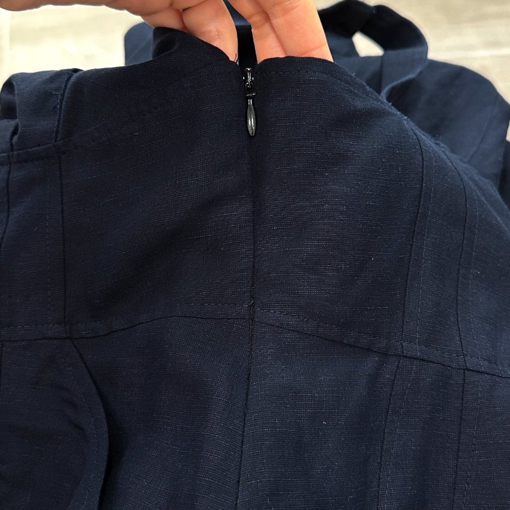 A.L.C. Jolie Silk & Linen Blend Tiered Button Front Midi Dress in Navy Blue Sz 2 - Picture 6 of 16